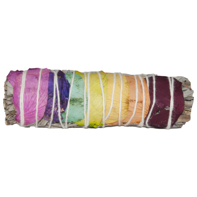 White Sage & 7 Chakra Rose Petals Smudge Stick