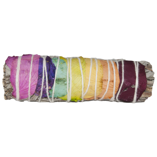 White Sage & 7 Chakra Rose Petals Smudge Stick